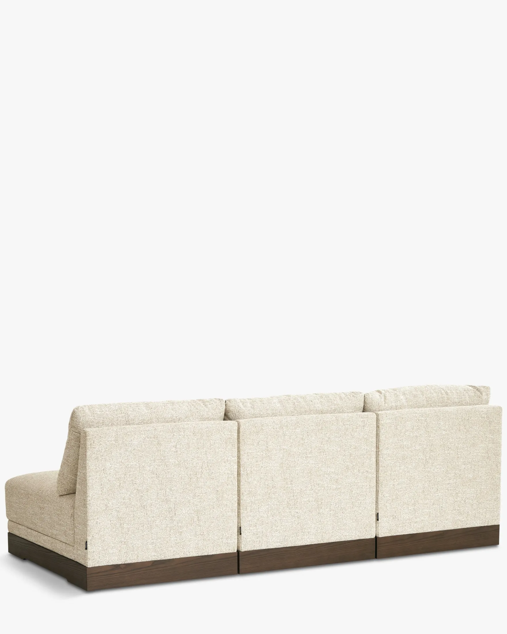 Canapé 3 places modulable, Tweed écru meringue & Bois teinte noyer foncé Roman