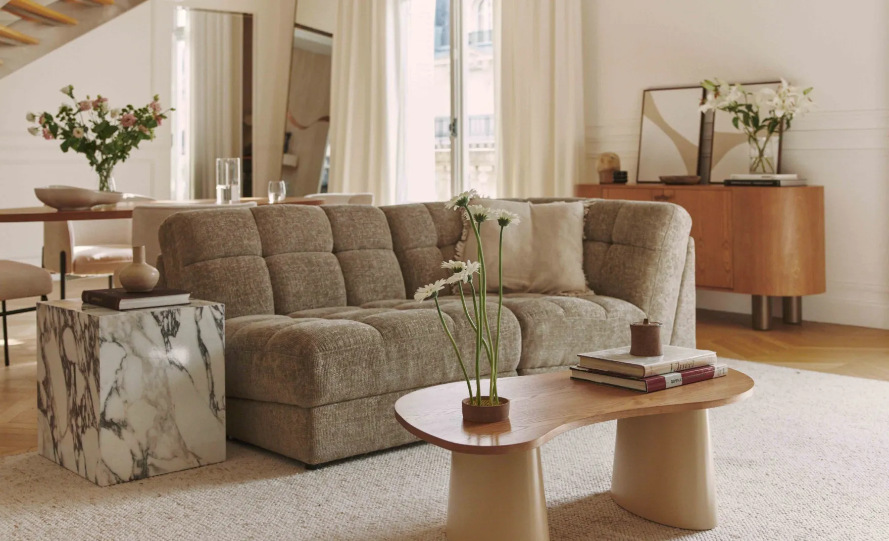 Canapé 3 places modulable, Tweed taupe, L255 Paul