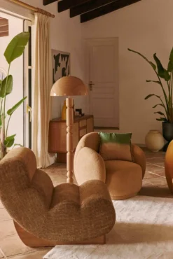 Canapé 3 places modulable, Tweed marron caramel & bois blond Cozy