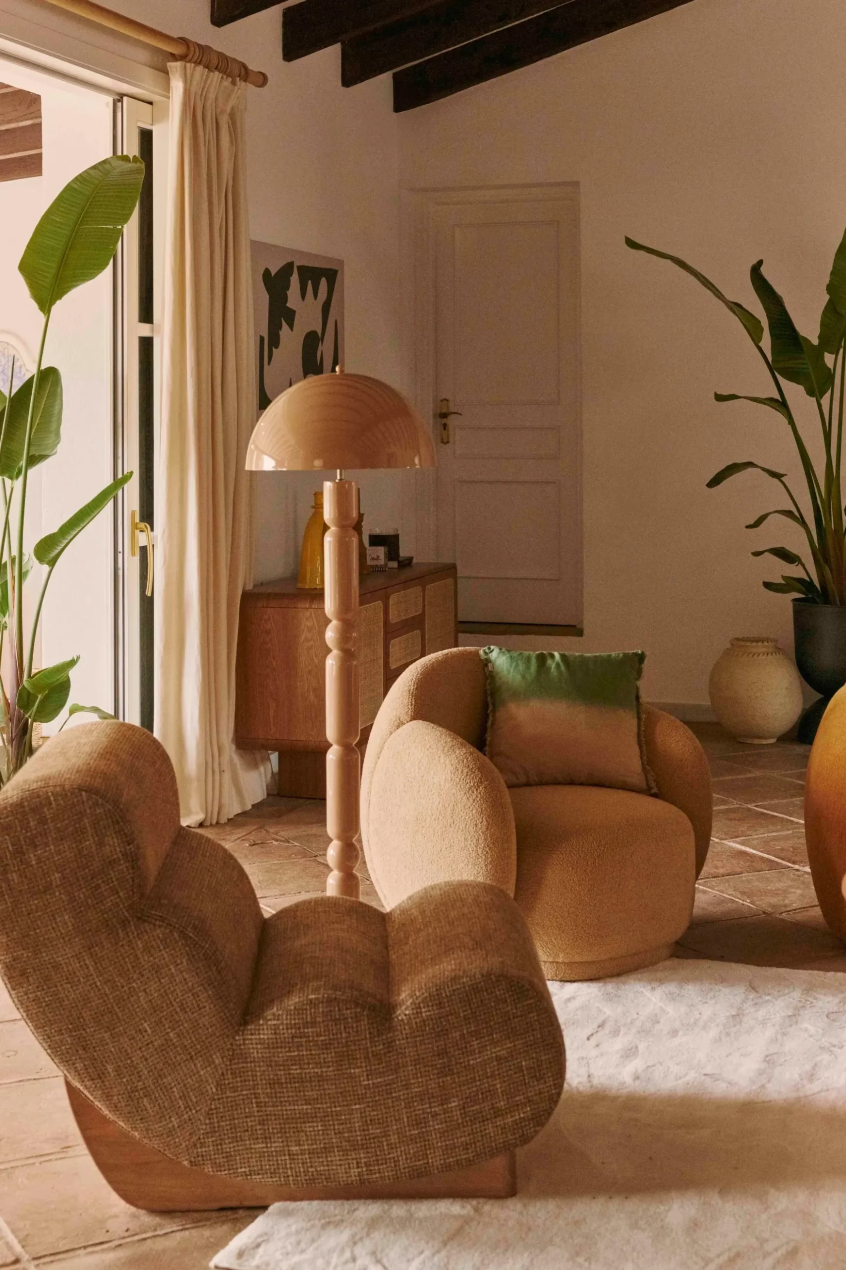 Canapé 3 places modulable, Tweed marron caramel & bois blond Cozy