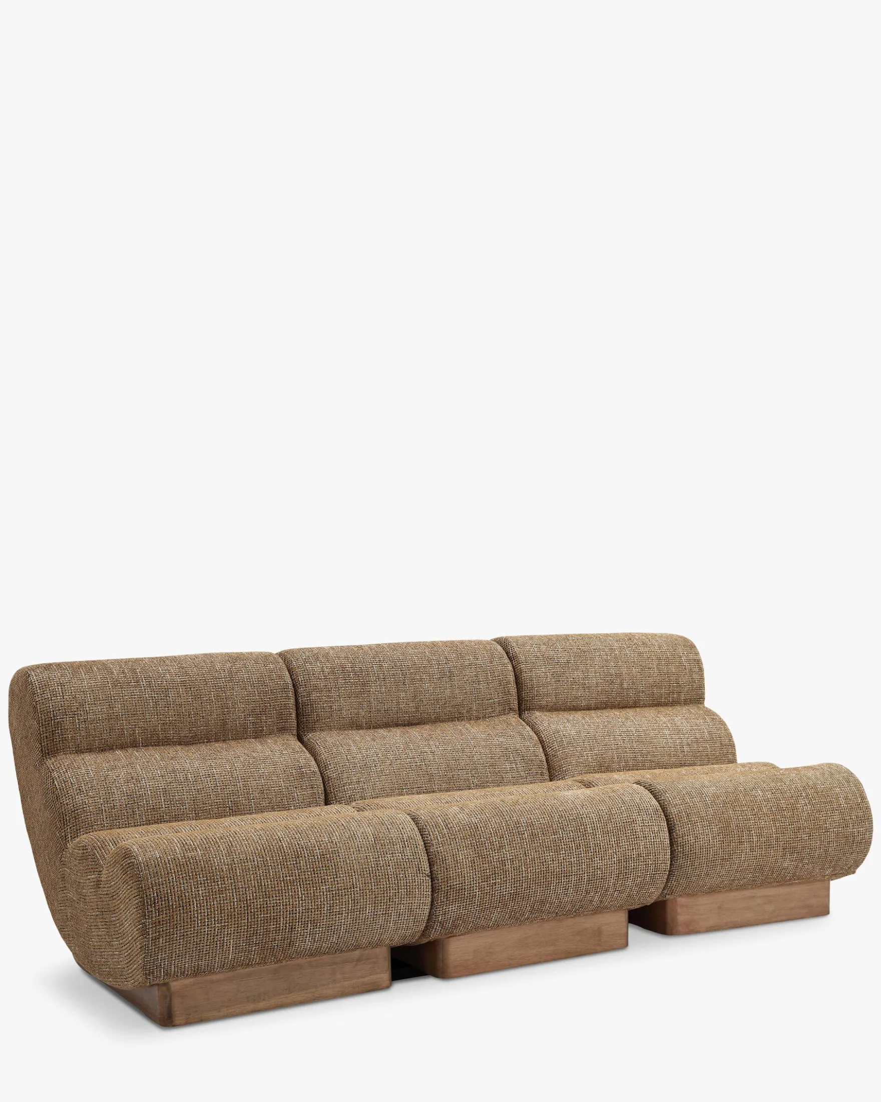 Canapé 3 places modulable, Tweed marron caramel & bois blond Cozy