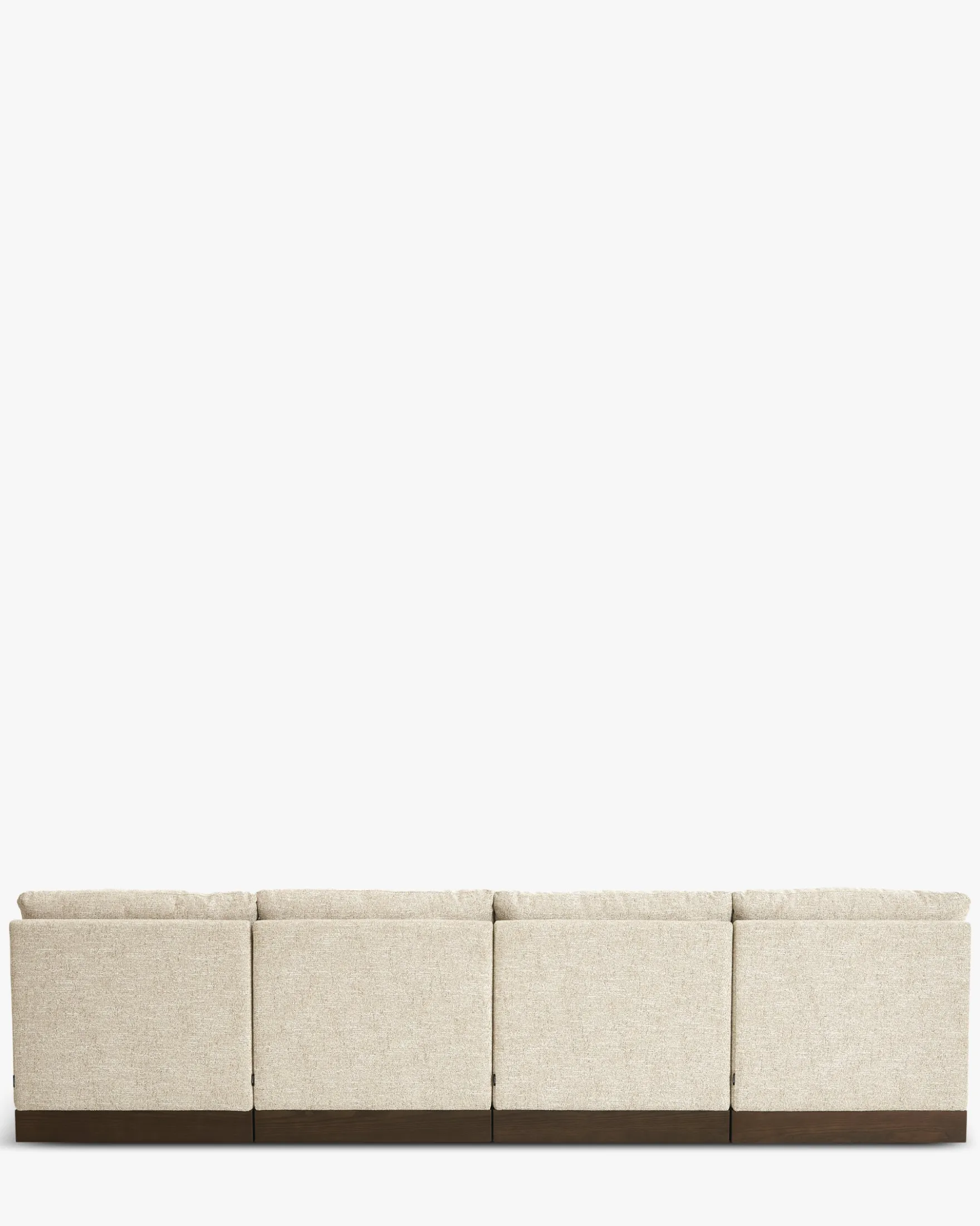 Canapé 4 places modulable, Tweed écru meringue & Bois teinte noyer foncé Roman
