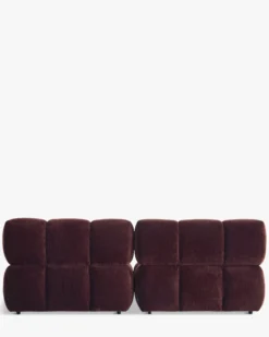 Canapé 2 places modulable, Velours bordeaux ligné Waffle