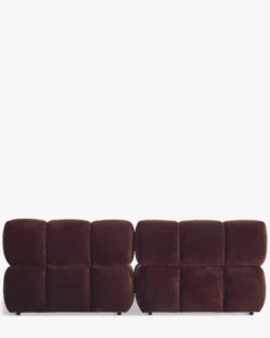 Canapé 2 places modulable, Velours bordeaux ligné Waffle