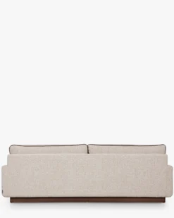 Canapé 3 places, Tweed beige marron noisette & Bois teinte noyer, L222 Elysee