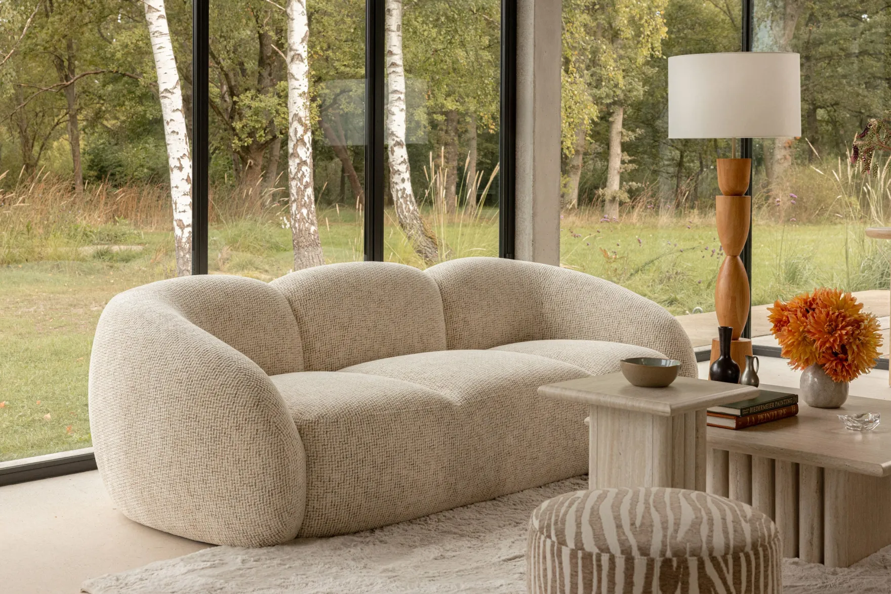 Canapé 3 places, Tweed beige moucheté, L231 Dulcia