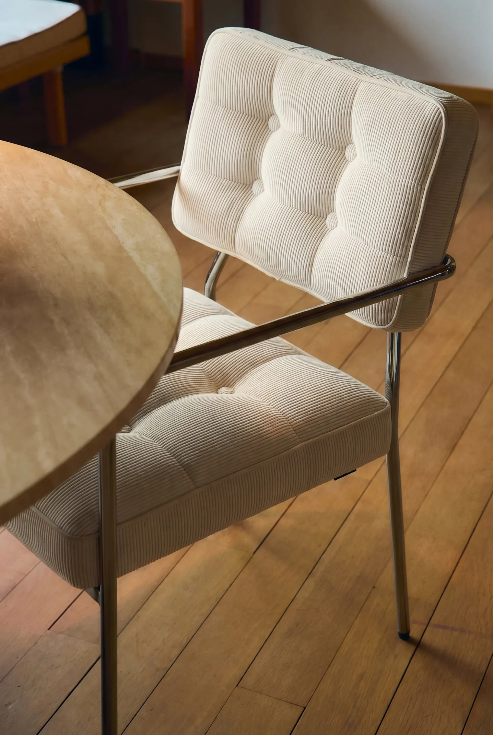 Chaise, Beige pampa & Métal chromé Orea