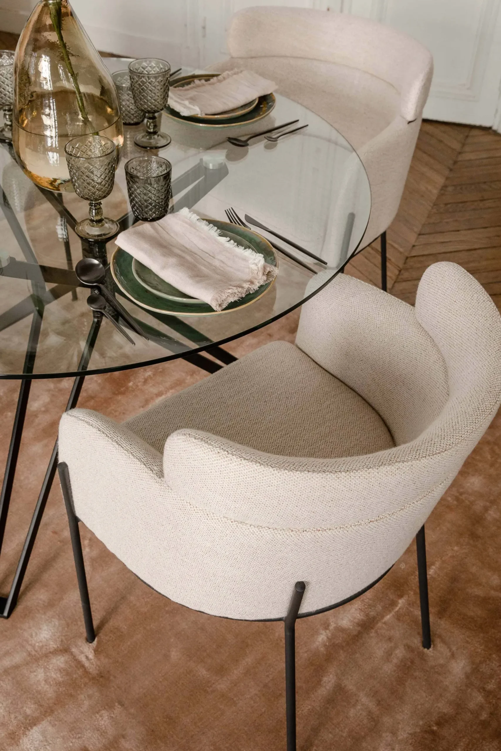 Chaise, Beige sable & métal noir Baron