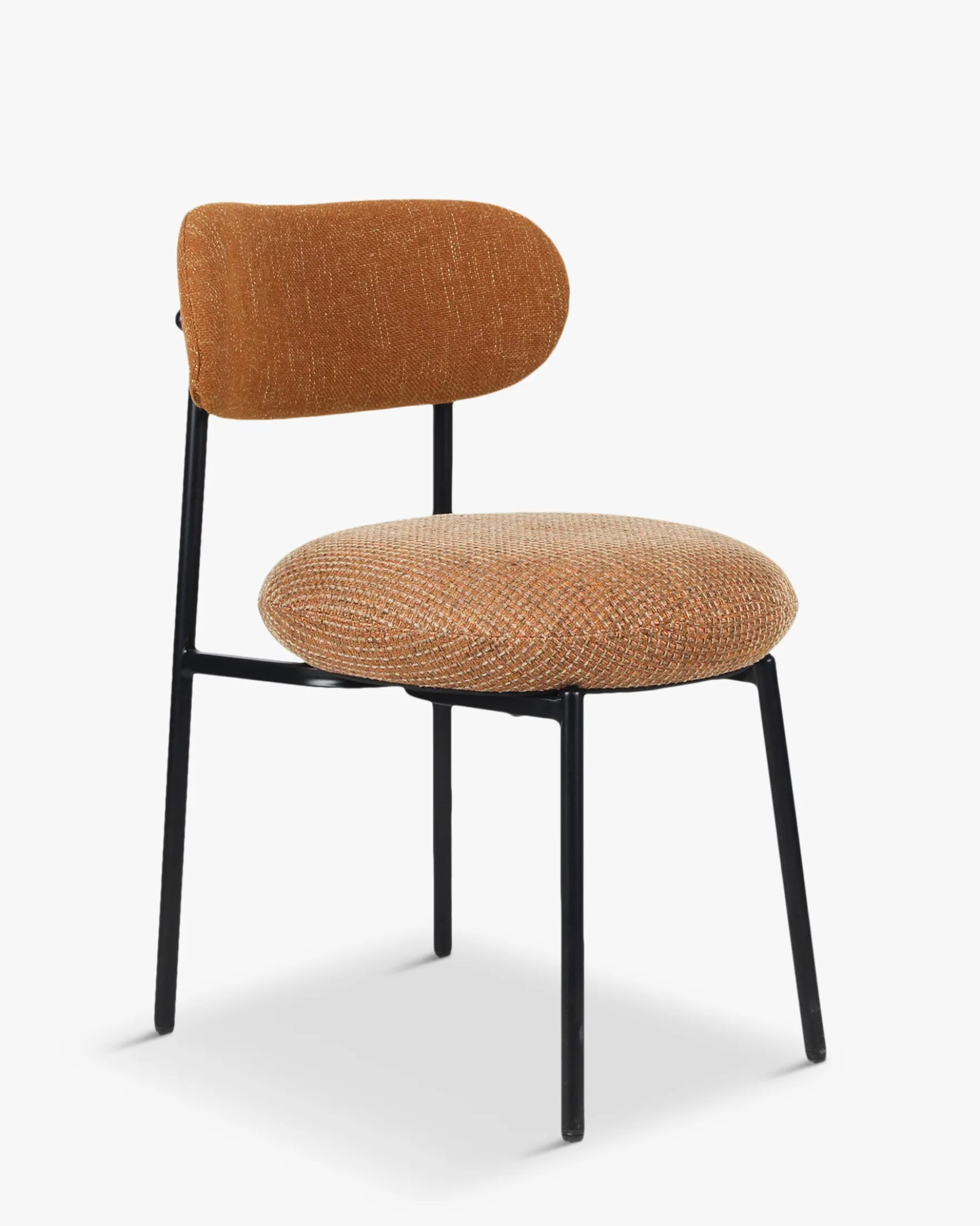 Chaise bicolore, Tweed orange miami, Rouge brique & Métal noir Maia