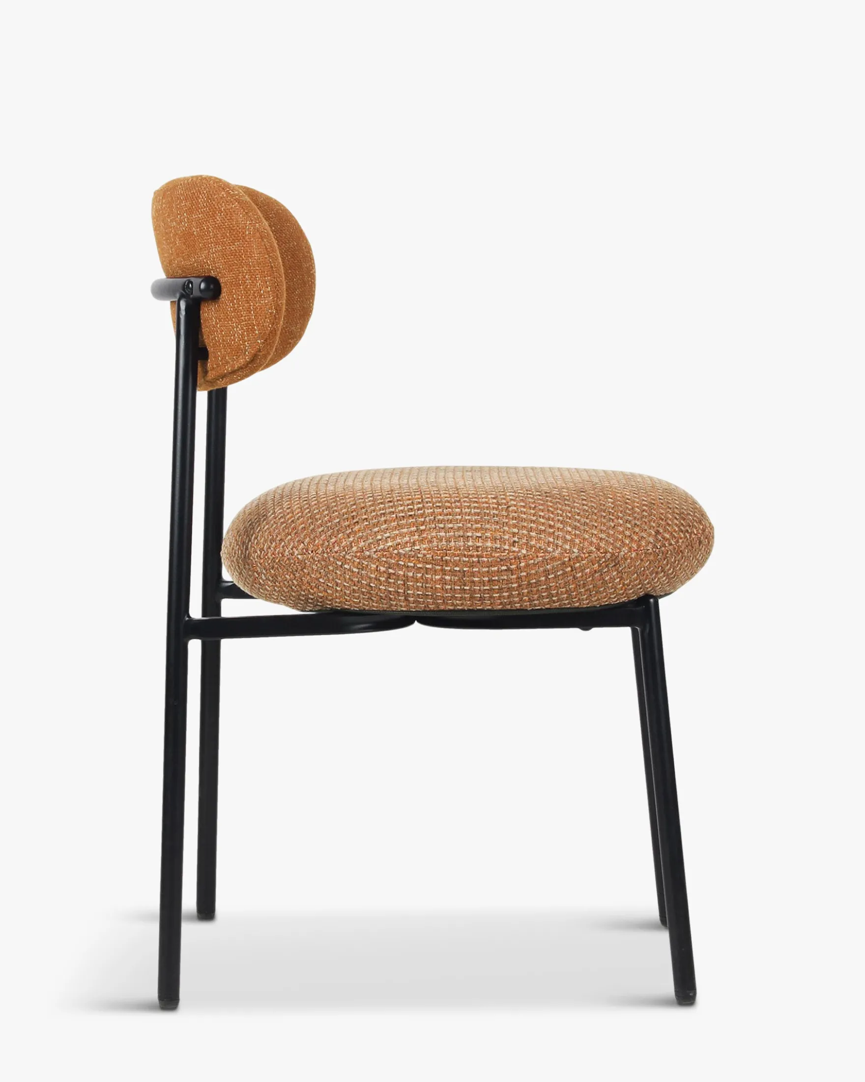 Chaise bicolore, Tweed orange miami, Rouge brique & Métal noir Maia