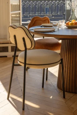 Chaise, Blanc écru texturé & métal noir Arty