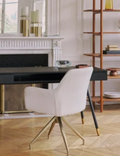 Chaise de bureau, Blanc bouclette & métal doré, 60x86 Kingscross
