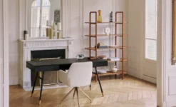 Chaise de bureau, Blanc bouclette & métal doré, 60x86 Kingscross