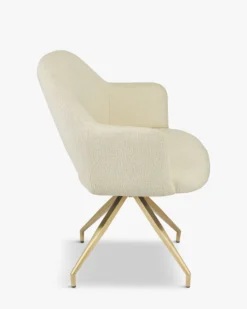 Chaise de bureau rotative, Blanc bouclette anti-tâches & métal doré Luthor