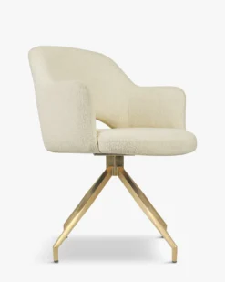 Chaise de bureau rotative, Blanc bouclette anti-tâches & métal doré Luthor
