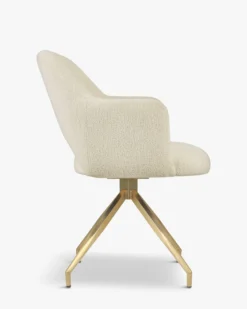 Chaise de bureau rotative, Blanc bouclette anti-tâches & métal doré Luthor