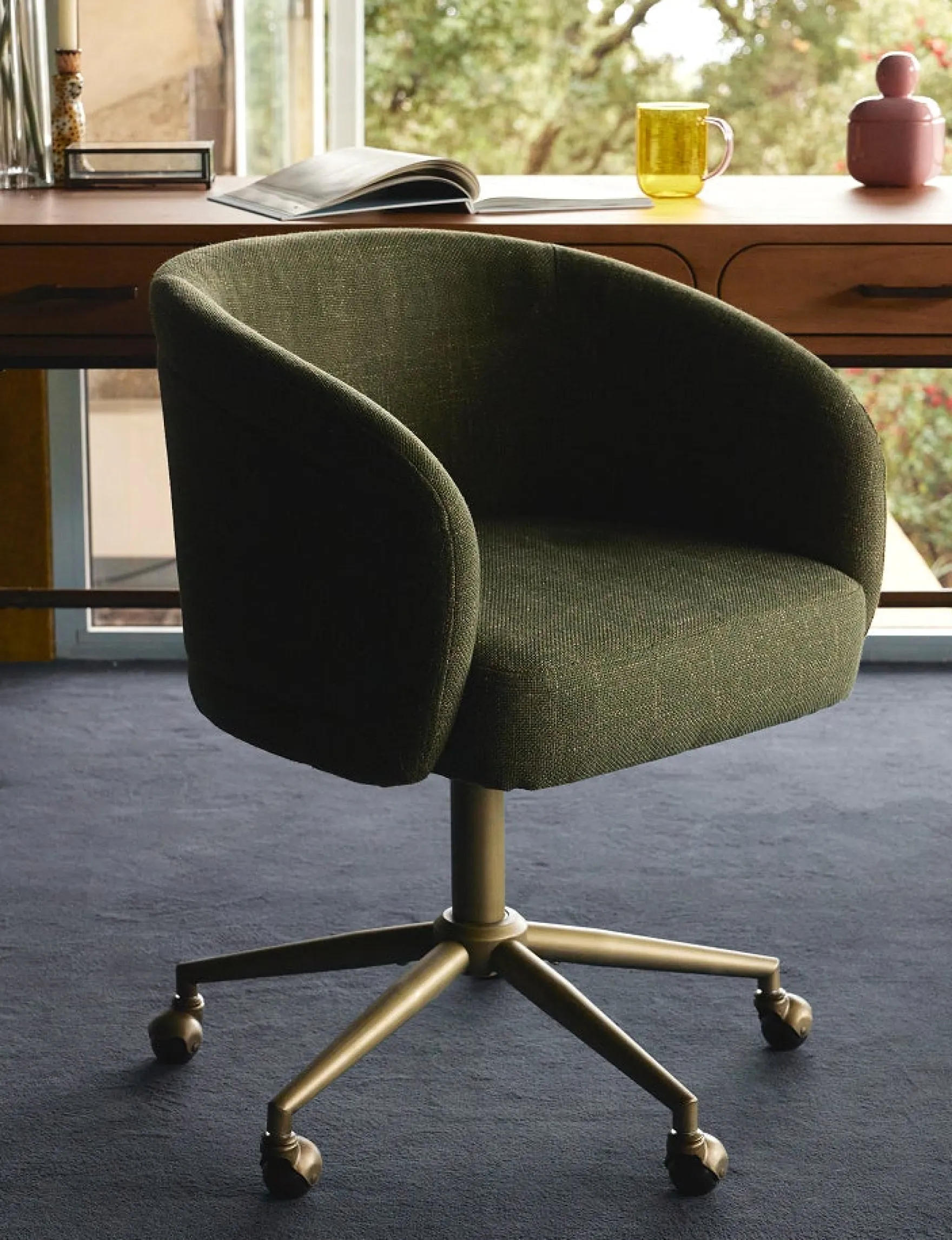 Chaise de bureau rotative, Cactus vert & laiton Volta