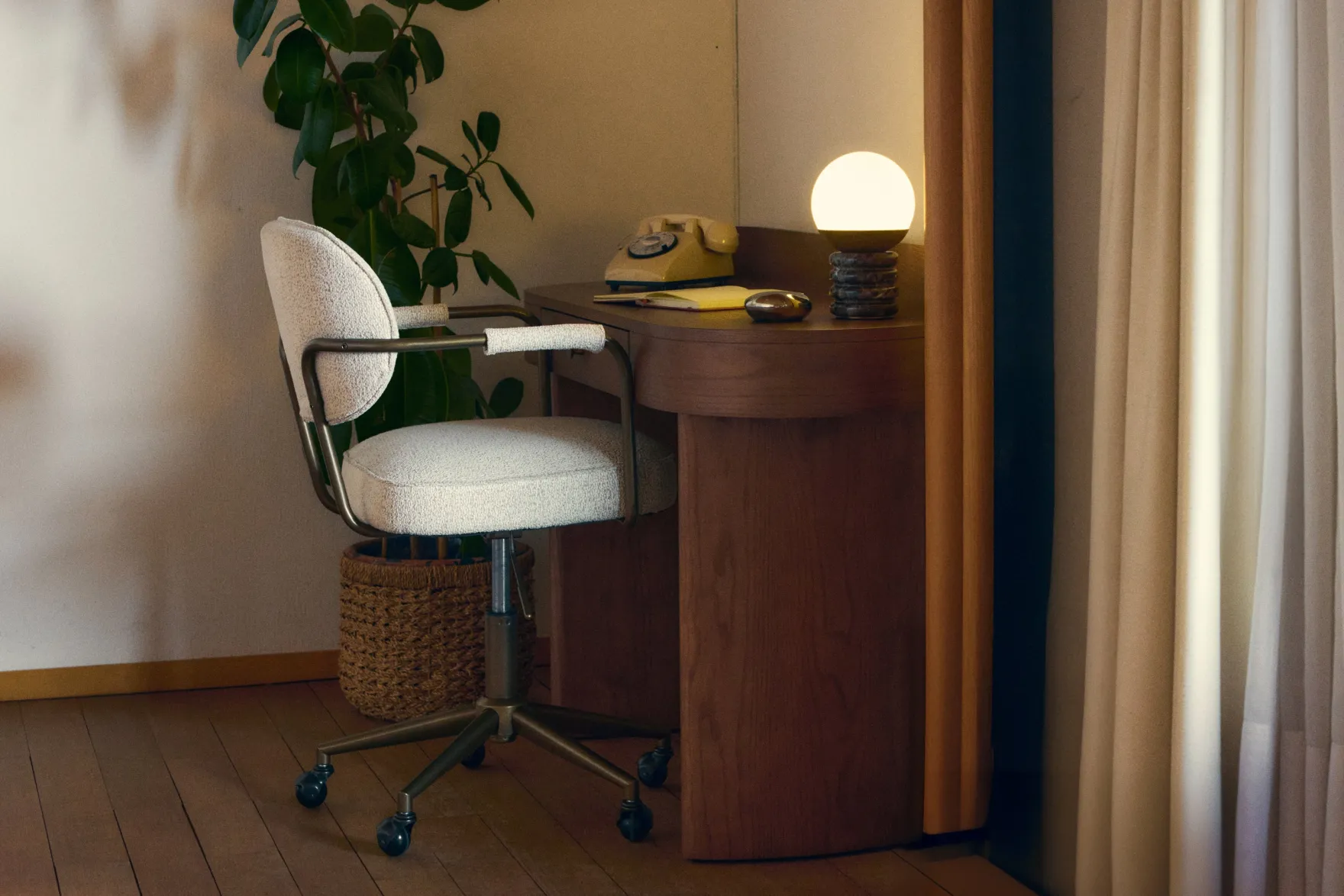 Chaise de bureau rotative, Tweed beige moucheté taupe Celesta