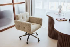 Chaise de bureau rotative, Tweed moucheté marron & métal doré Valeria