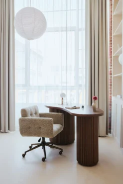 Chaise de bureau rotative, Tweed moucheté marron & métal doré Valeria