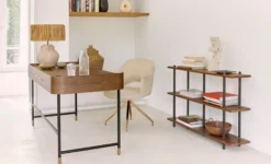 Chaise de bureau rotative, Tweed sable & métal doré Luthor
