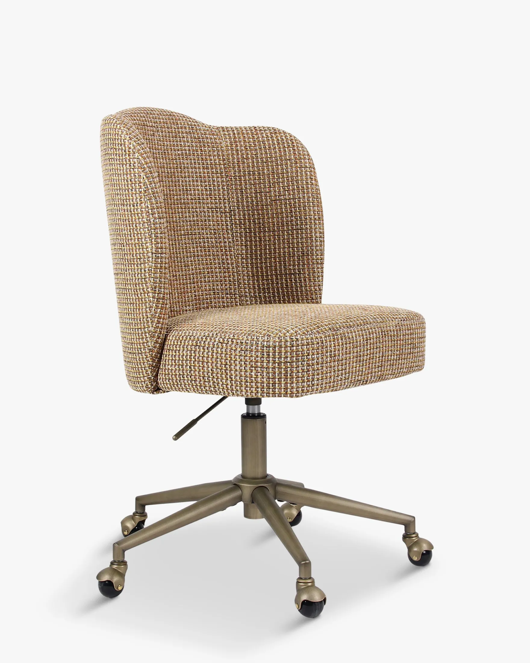 Chaise de bureau rotative, Tweed jaune miami & métal laiton Aero