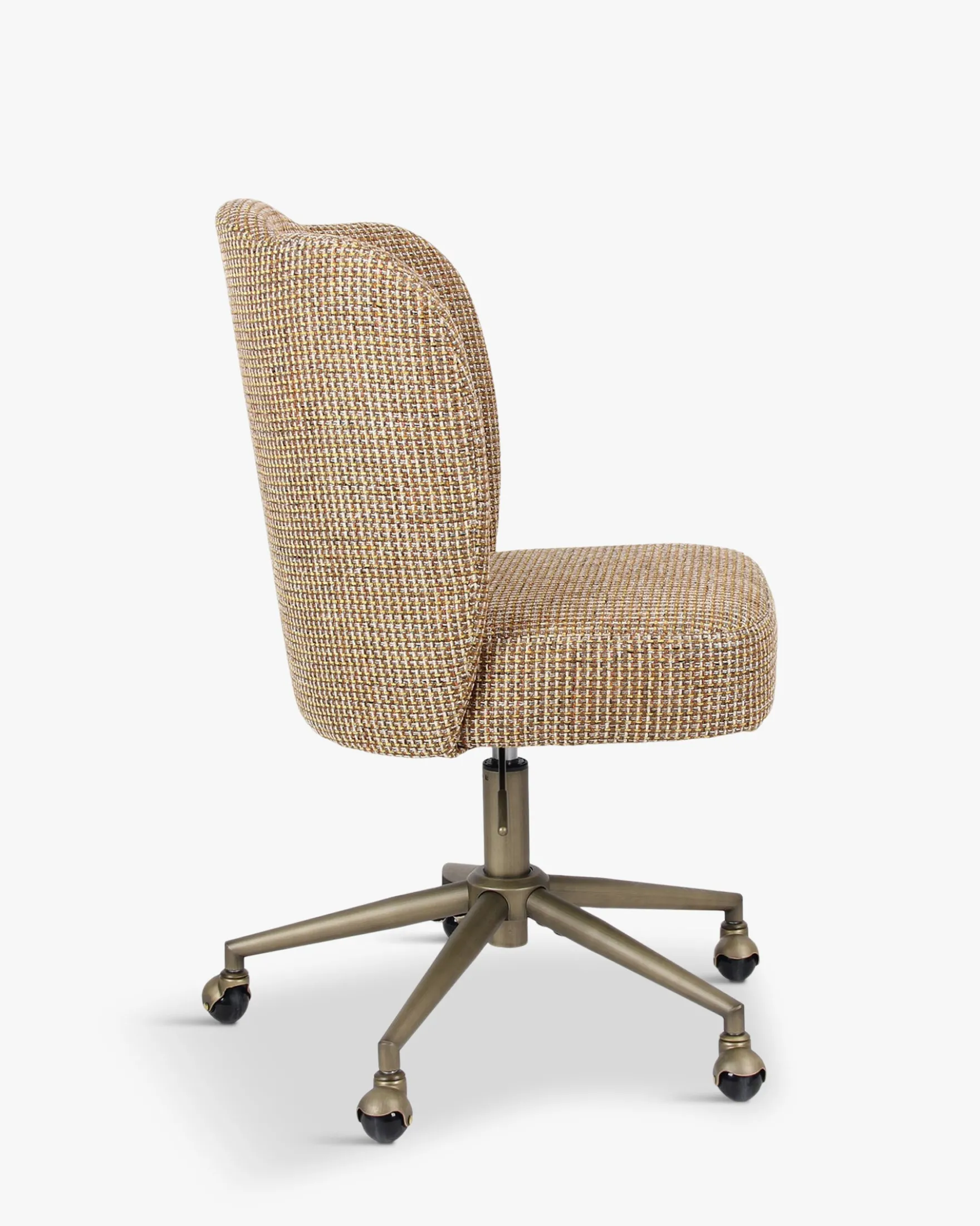 Chaise de bureau rotative, Tweed jaune miami & métal laiton Aero