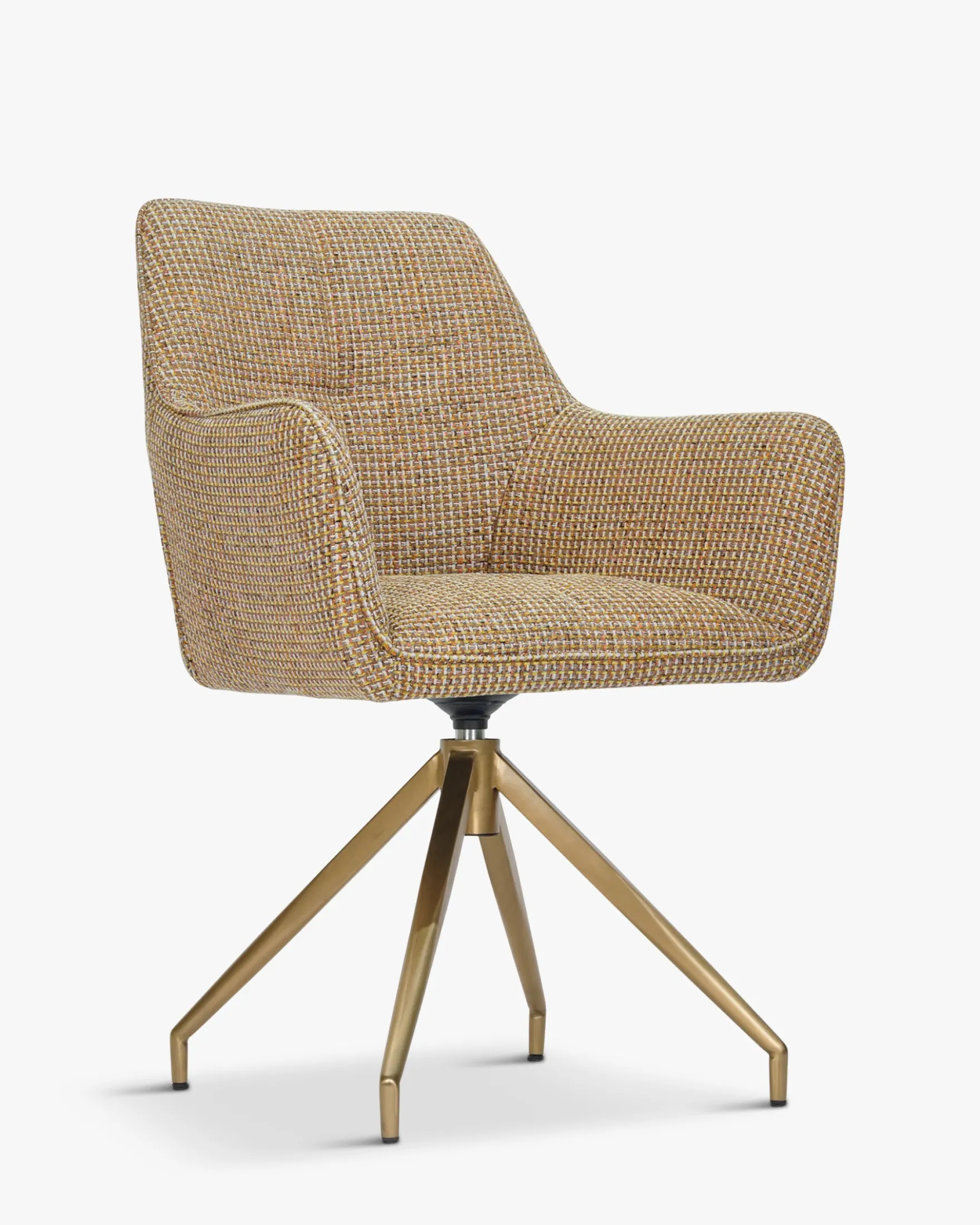 Chaise de bureau rotative, Tweed jaune miami & métal doré, 60x86 Kingscross