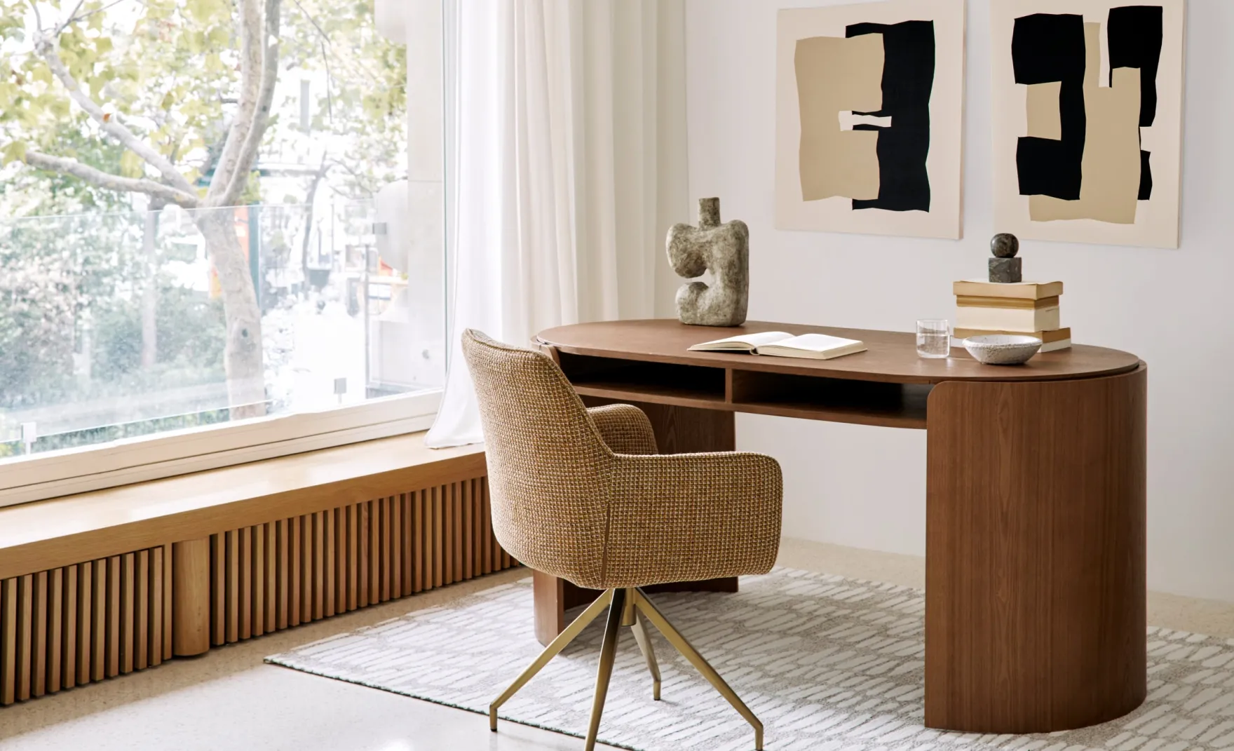 Chaise de bureau rotative, Tweed jaune miami & métal doré, 60x86 Kingscross
