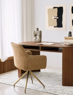 Chaise de bureau rotative, Tweed jaune miami & métal doré, 60x86 Kingscross