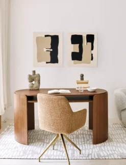 Chaise de bureau rotative, Tweed jaune miami & métal doré, 60x86 Kingscross