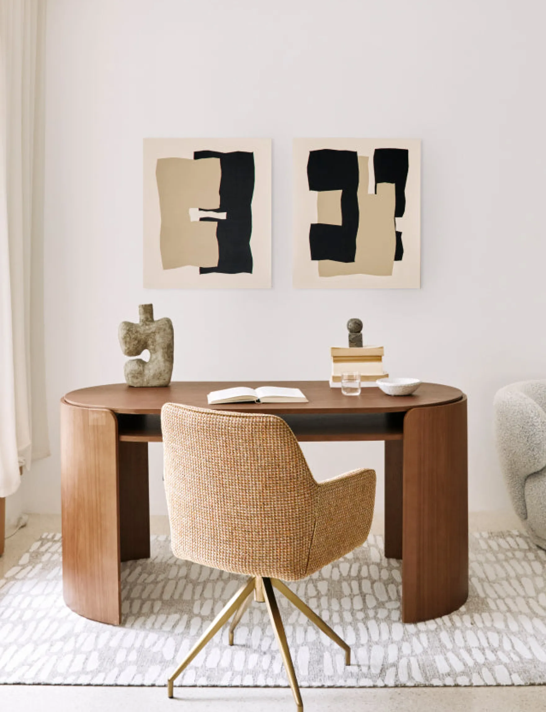 Chaise de bureau rotative, Tweed jaune miami & métal doré, 60x86 Kingscross