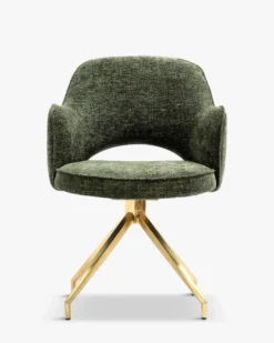 Chaise de bureau rotative, Tweed vert & métal doré, 60x86 Luthor