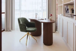 Chaise de bureau rotative, Tweed vert & métal doré, 60x86 Luthor