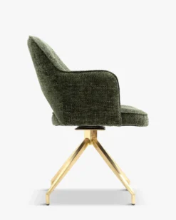 Chaise de bureau rotative, Tweed vert & métal doré, 60x86 Luthor