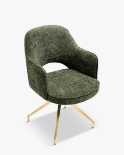 Chaise de bureau rotative, Tweed vert & métal doré, 60x86 Luthor
