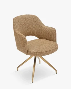 Chaise de bureau rotative, Tweed jaune miami & métal doré Luthor