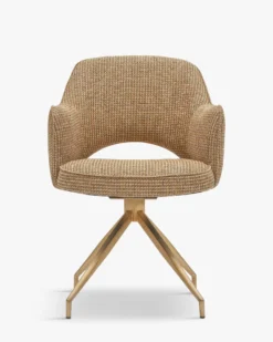 Chaise de bureau rotative, Tweed jaune miami & métal doré Luthor