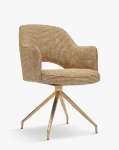 Chaise de bureau rotative, Tweed jaune miami & métal doré Luthor
