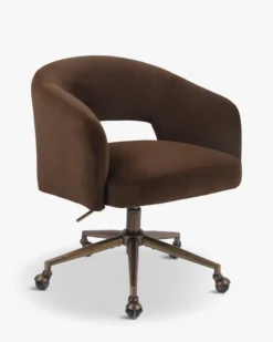 Chaise de bureau rotative, Velours marron intense & Bronze Mailen