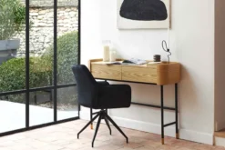 Chaise de bureau rotative, Velours nuit noire & métal noir, 60x86 Kingscross