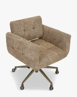 Chaise de bureau, Tweed marron caramel & métal doré Valeria