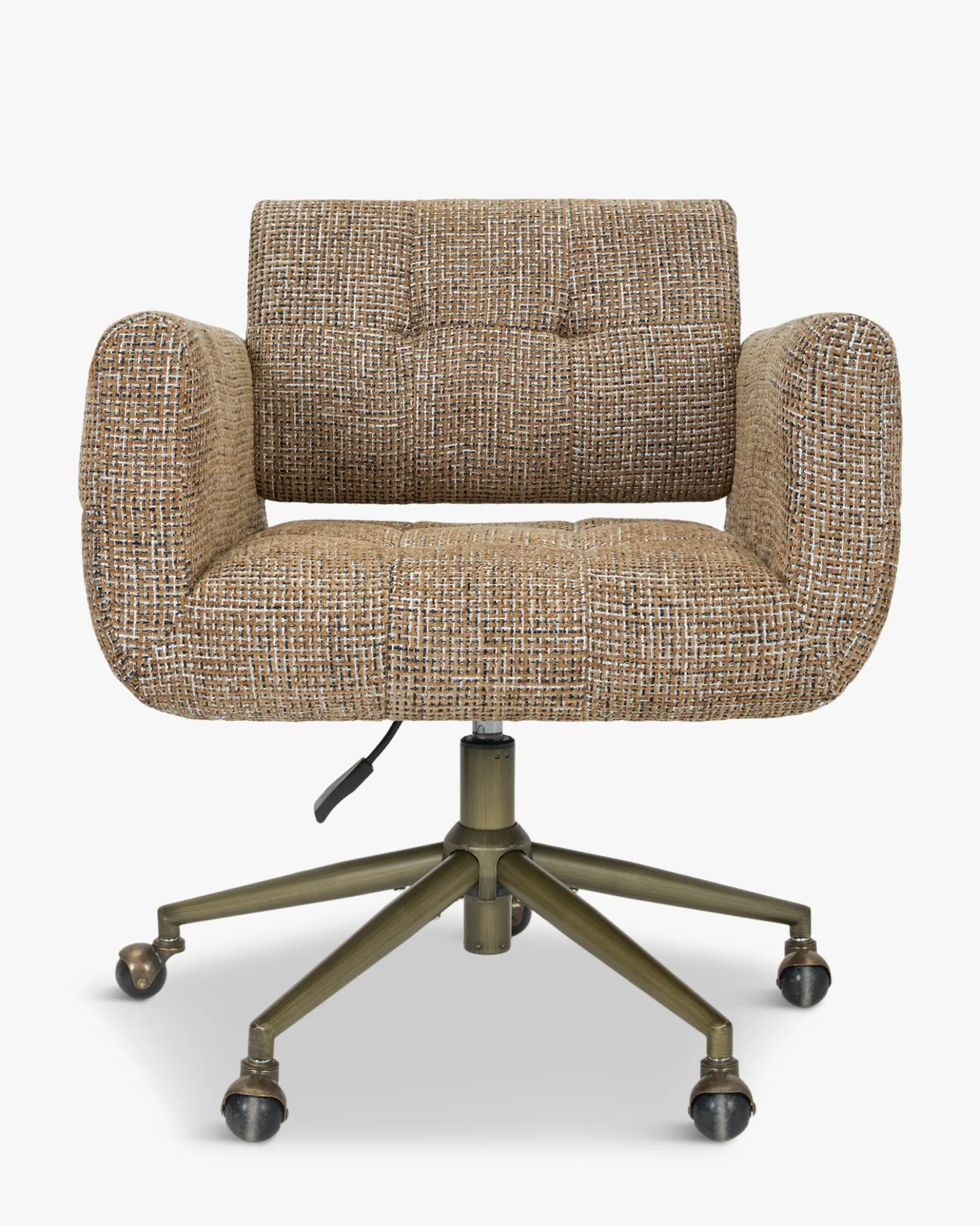 Chaise de bureau, Tweed marron caramel & métal doré Valeria