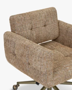 Chaise de bureau, Tweed marron caramel & métal doré Valeria