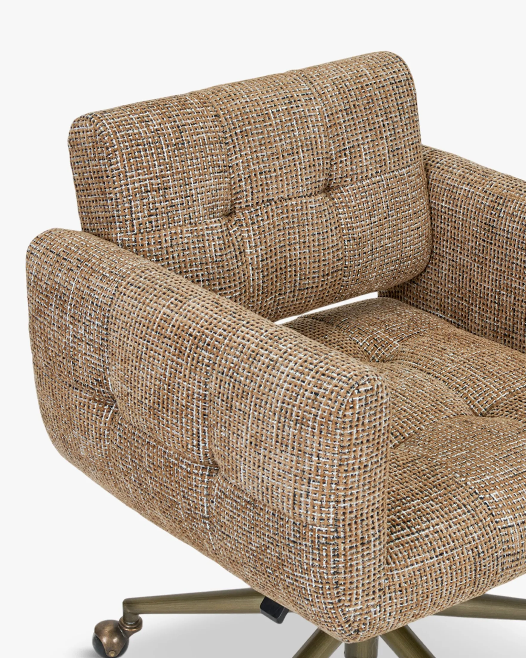 Chaise de bureau, Tweed marron caramel & métal doré Valeria