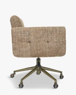 Chaise de bureau, Tweed marron caramel & métal doré Valeria