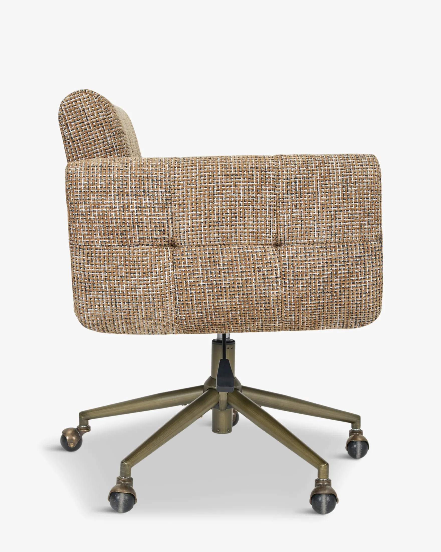 Chaise de bureau, Tweed marron caramel & métal doré Valeria