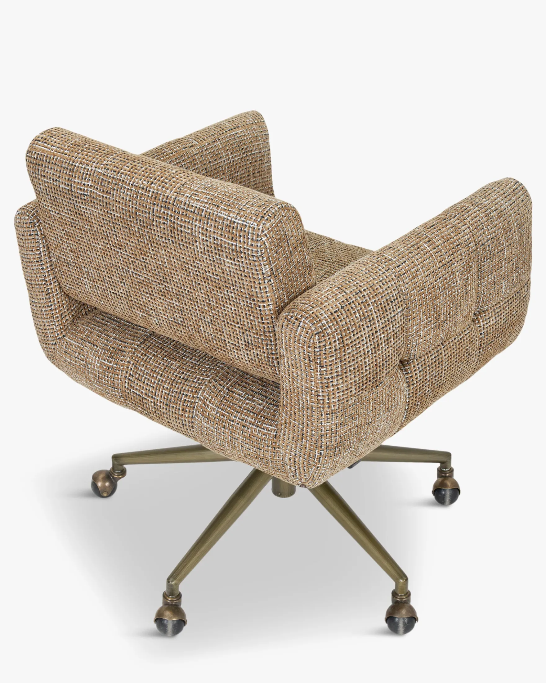 Chaise de bureau, Tweed marron caramel & métal doré Valeria