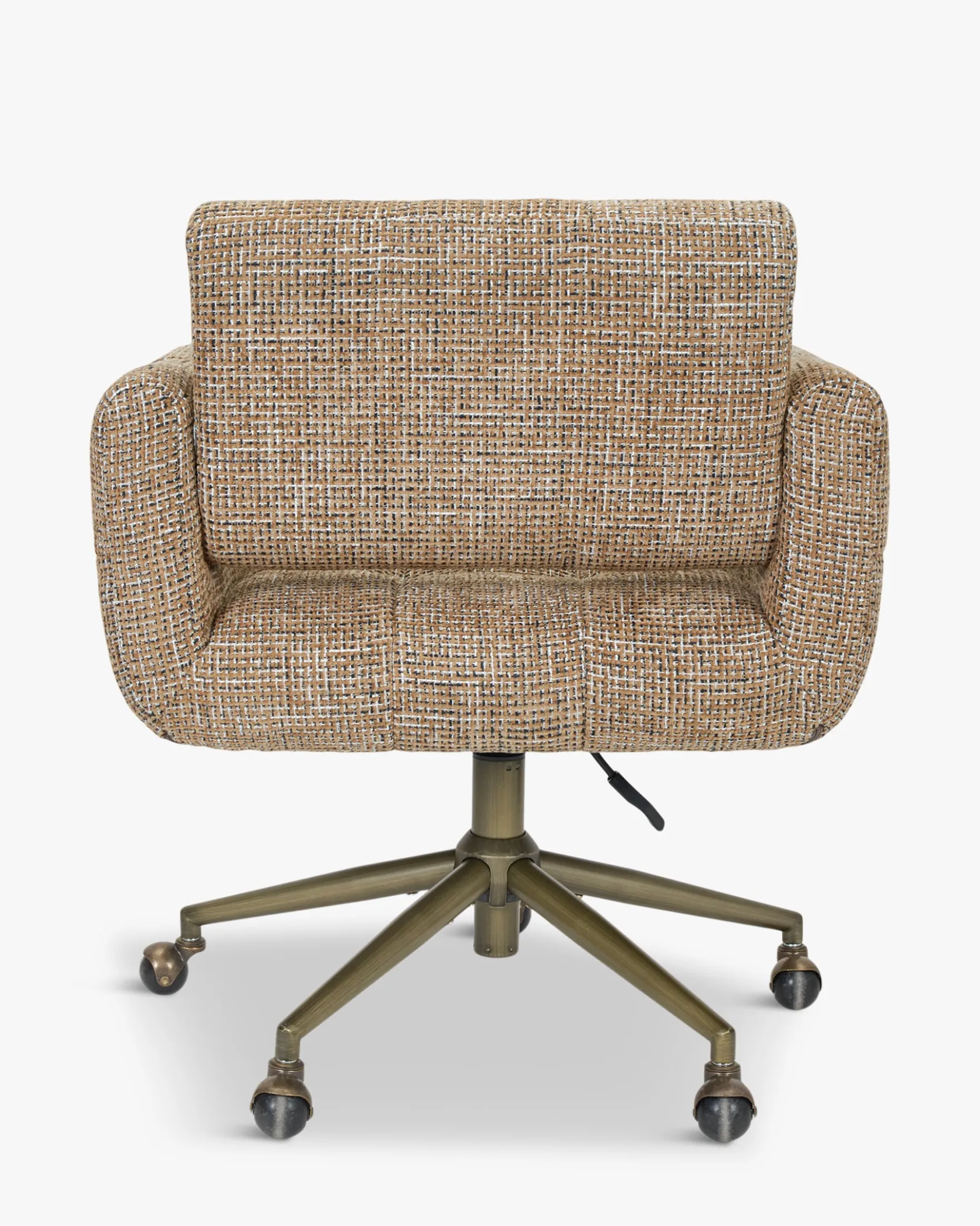 Chaise de bureau, Tweed marron caramel & métal doré Valeria