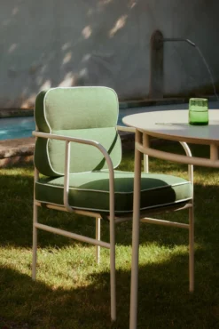 Chaise de jardin avec accoudoirs, Vert prairie & métal beige Maddalena